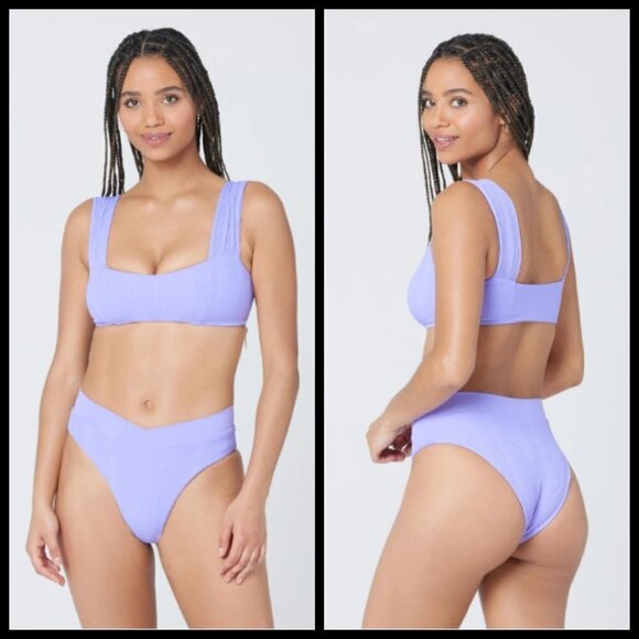💕L*SPACE💕 Pointelle Rib Bikini Set ~ Gizelle Top + Desi Bottom ~ Purple XS NWT - Picture 2 of 12